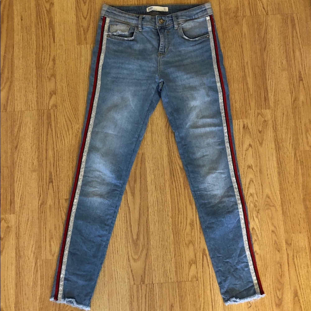 Zara Z1975 Denim Distressed Jeans w/ Side Stripes